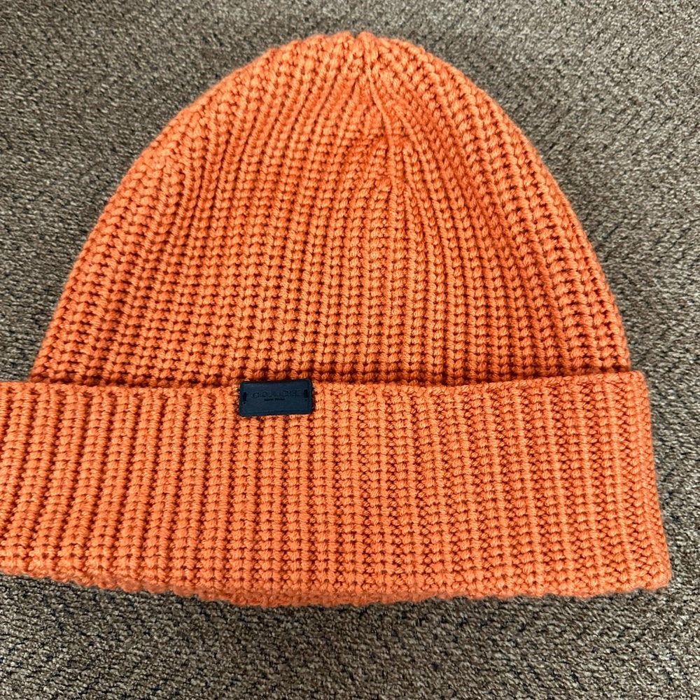 Coach Men’s Scarf and Toboggan Set in Orange and Grey